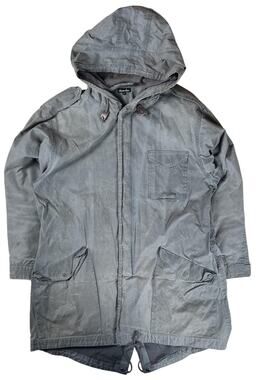 Steven Alan Hooded Parka Jacket Medium Gray Canvas Cotton Zip External Pockets